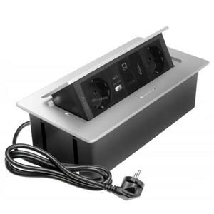 Priza incorporabila in blat Multi Soft, cu 2 prize Schuko, 2 porturi incarcare USB tip A + C, 1 port HDMI si 1 port RJ45, finisaj aluminiu imagine