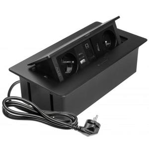 Priza incorporabila in blat Multi Soft, cu 2 prize Schuko, 2 porturi incarcare USB tip A + C, 1 port HDMI si 1 port RJ45, finisaj negru imagine