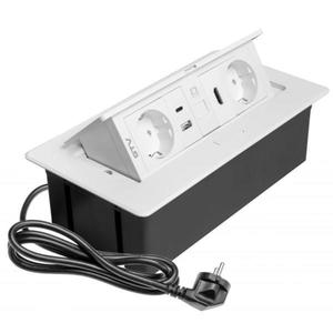 Priza incorporabila in blat Multi Soft, cu 2 prize Schuko, 2 porturi incarcare USB tip A + C, 1 port HDMI si 1 port RJ45, finisaj alb imagine