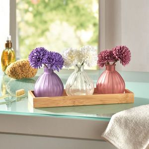 3 vaze din sticlă cu tavă din bambus imagine