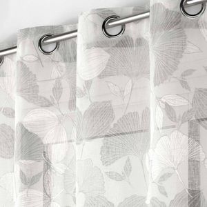 Perdea voal cu motiv de frunze de ginkgo, cu ochiuri la capăt imagine