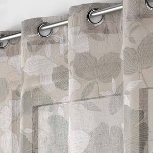 Perdea voal cu motiv de frunze de ginkgo, cu ochiuri la capăt imagine