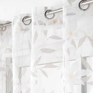 Perdea voal cu motiv de frunze, cu ochiuri la capăt imagine