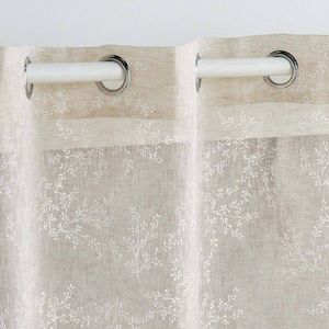 Perdea voal cu imprimeu de flori de cireș, cu ochiuri la capăt imagine