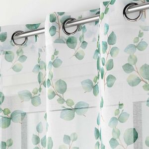 Perdea voal cu imprimeu colorat cu frunze, cu ochiuri la capăt imagine