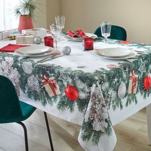 Față de masă cu imprimeu de coroane de Crăciun, tratată antipete imagine