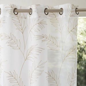 Perdea voal cu broderie de frunze și garnitură cu ochiuri imagine