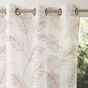 Perdea voal cu broderie de frunze și garnitură cu ochiuri imagine