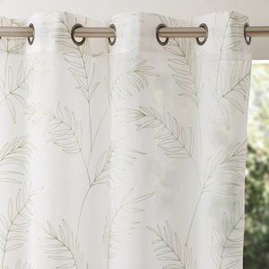 Perdea voal cu broderie de frunze și garnitură cu ochiuri imagine