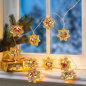 Lanț de lumini LED Stele din lemn imagine