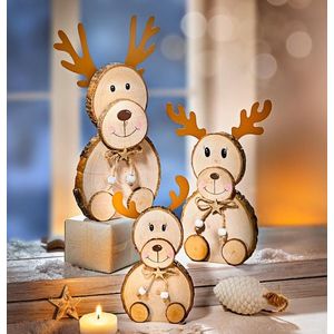 Decorațiuni din lemn Familia renilor, set 3 buc. imagine