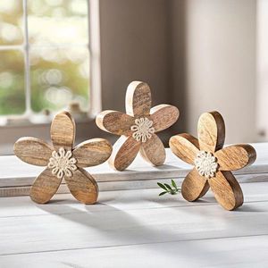 Decorațiune din lemn Floare, set 3 buc. imagine