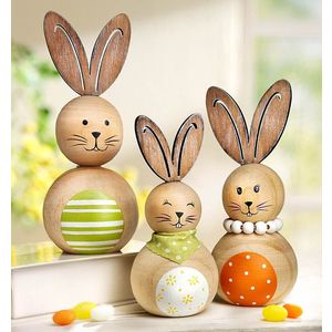 Familie de iepurași de Paște din lemn, set 3 buc. imagine