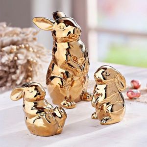 Figurine decorative Iepurași aurii, set 3 bucăți imagine
