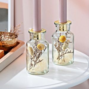 Suport de lumânare din sticlă cu flori uscate, set de 2 bucăți imagine