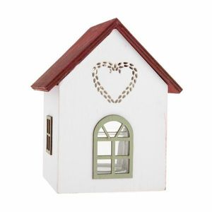 Sfeșnic din lemn cu sticlă Casă cu inimă, 15 cm, roșu, roșu imagine