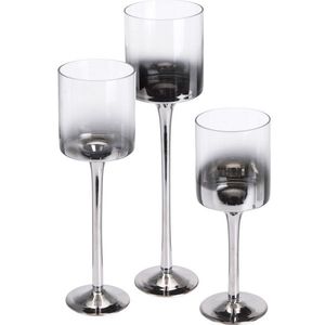 Set de sfeșnice Home&styling, 3 bucăți, sticlăgri-argintiu imagine