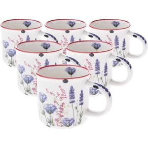 Set de 6 căni din porțelan Pajiște de vară 230 ml, mov, mov imagine