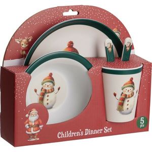 Set de masă pentru copii din melamină, 5 piese, Om de zăpadă, verde imagine