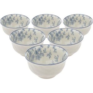 Set de 6 boluri din ceramică Flori delicate 11.5 cm, albastru, albastru imagine
