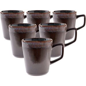 Set de 6 căni ceramice Rustik 410 ml, maro închis, maro închis imagine