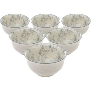 Set de 6 boluri din ceramică Flori delicate 11.5 cm, gri, gri imagine