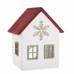 Sfeșnic din lemn cu sticlă Casă cu fulg, 15 cm, roșu imagine