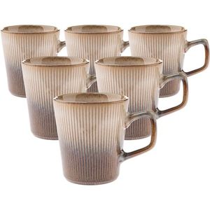 Set de 6 căni ceramice Rustik 410 ml, maro deschis, maro deschis imagine