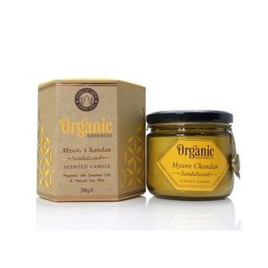 Lumânare organică Mysore Chandan - Lemn de santal200 g în pahar de sticlă chihlimbar, galben imagine