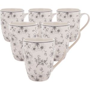 Set de 6 căni din ceramică Flori delicate 300 ml, grey, gri imagine