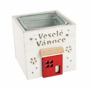 Sfeșnic din lemn cu sticlă Crăciun fericit, 9 x8, 5 cm, alb, alb imagine