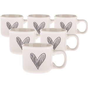 Set de 6 căni ceramice Inimioară II, 90 ml, gri imagine