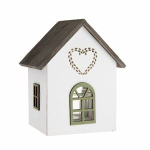 Sfeșnic din lemn cu sticlă Casă cu inimă, 15 cm, verde, verde imagine