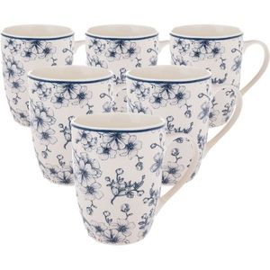 Set de 6 căni din ceramică Flori delicate 300 ml, albastru, albastru imagine