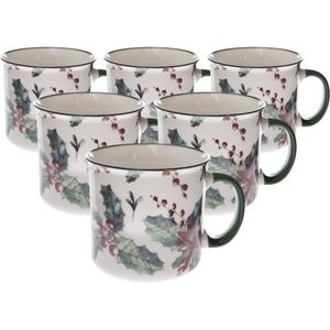 Set de 6 căni de porțelan Christmas holly 520 ml, 520 ml imagine