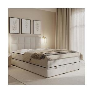 Pat tapițat GRACE 140x200 cm, cu saltele și spațiu de depozitare, bej imagine