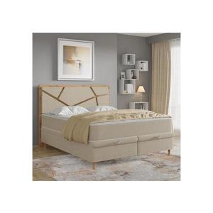 Pat tapițat NAOMI 140 x 200 cm, bej, cu saltele și spațiu de depozitare imagine