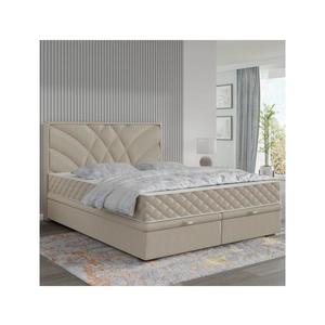 Pat tapițat GINA 140x200 cm, cu saltele și spațiu de depozitare, bej imagine