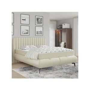 Pat tapițat ALEXA 140x200 cm, cu saltele și spațiu de depozitare, bej imagine