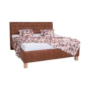 Pat tapițat VIOLET 160x200 cm, maro coniac, cu saltea și spațiu de depozitare imagine