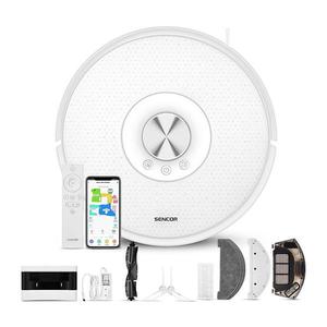 Sencor - Aspirator robot 2 în 1 cu mop, 50 W, baterie 5000 mAh, Wi-Fi, alb, telecomandă inclusă imagine