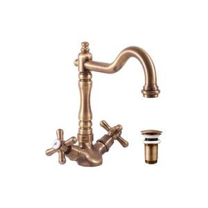 Baterie pentru lavoar RAV Slezák MK121.0/8SM + l de scurgere MORAVA RETRO, alamă antichizată imagine