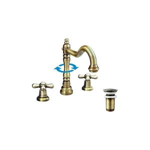 Baterie pentru lavoar RAV Slezák MK132.0SM + set de scurgere MORAVA RETRO, alamă antichizată imagine