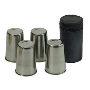 Set 4 pahare 170 ml, din inox, suport teaca de piele sintetica - OnemisFlot imagine