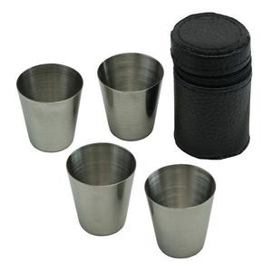 Set 4 pahare 30 ml, din inox, suport teaca de piele sintetica OnemisFlot imagine
