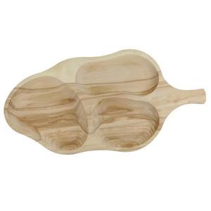 Platou tip Frunza, tava de servire cu 3 compartimente, lemn masiv, rustic - OnemisFlot imagine