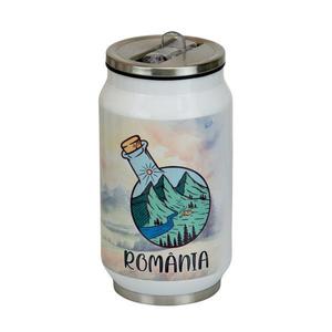 Cana termos Romania Adventure, cu capac si pai integrat in deschidere, 250 ml, otel inoxidabil imagine