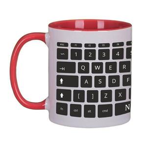 Cana ceramica, Piksel, 300 ml, tastatura, birou, programator, IT, interior si maner colorat rosu imagine