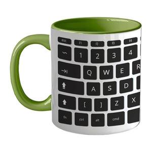 Cana ceramica, Piksel, 300 ml, tastatura, birou, programator, IT, interior si maner colorat verde imagine