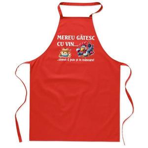 Sort de bucatarie, bumbac, Piksel, rosu, Mereu gatesc cu vin, M3 imagine